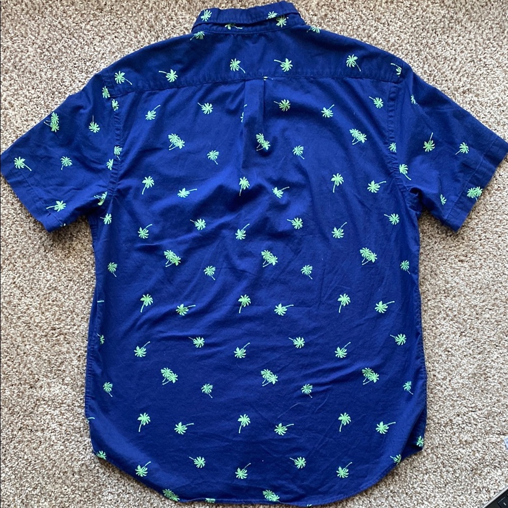Old Navy The Oxford Shirt Blue with Palm Trees Men’s Large - Picture 4 of 8